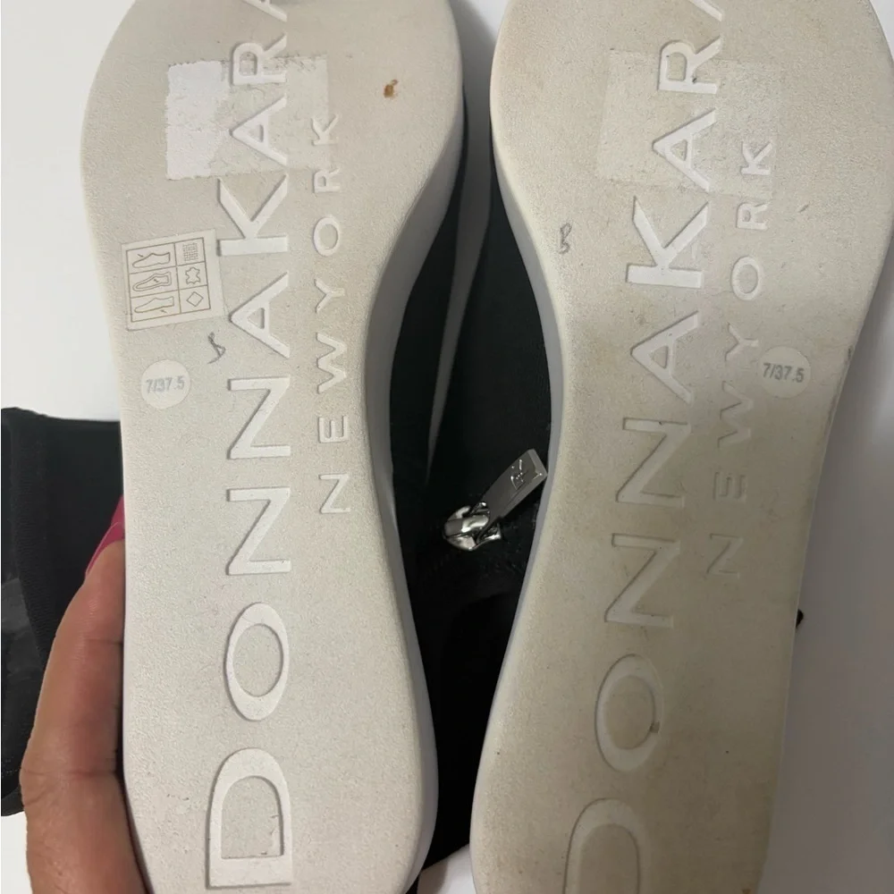 Donna Karan‎ Riviera Cutout Platform Booties. Side Zip, Stretchy Fabric Upper.
